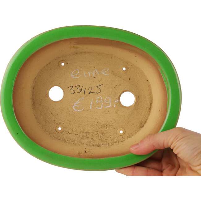 Oval green bonsai pot by Eime Yozan - 210 x 165 x 70 mm