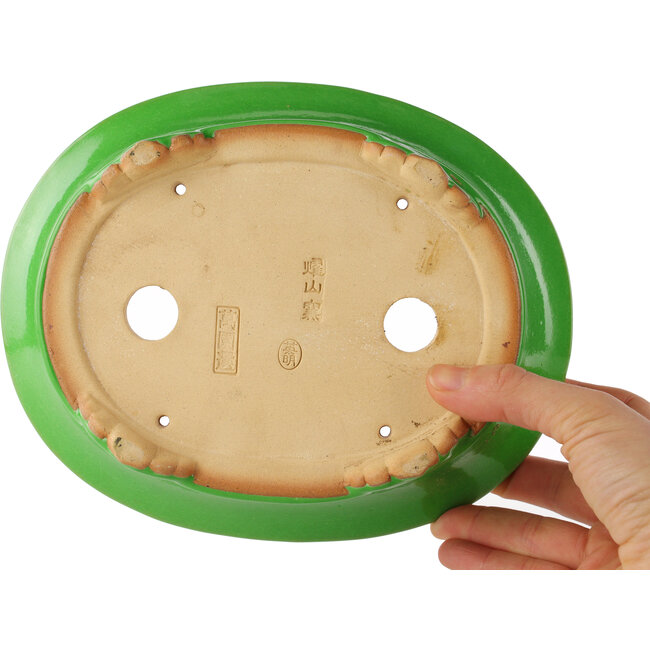 Ovaler grüner Bonsai-Topf von Eime Yozan - 210 x 165 x 70 mm