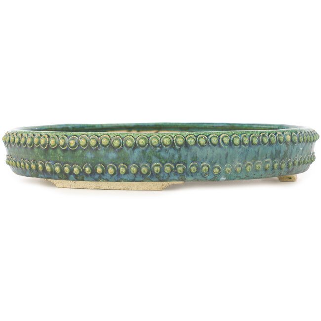 Round green bonsai pot by Echizen - 263 x 263 x 45 mm