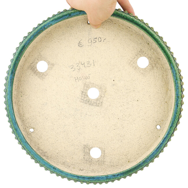 Round green bonsai pot by Echizen - 263 x 263 x 45 mm