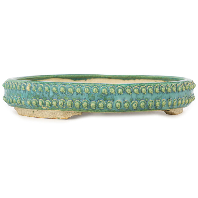 Round green bonsai pot by Echizen - 230 x 230 x 40 mm