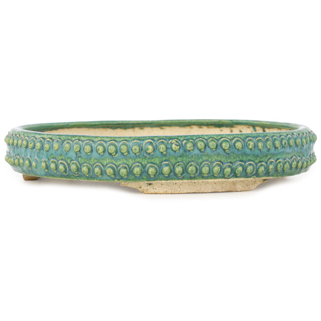 Round green bonsai pot by Echizen - 230 x 230 x 40 mm