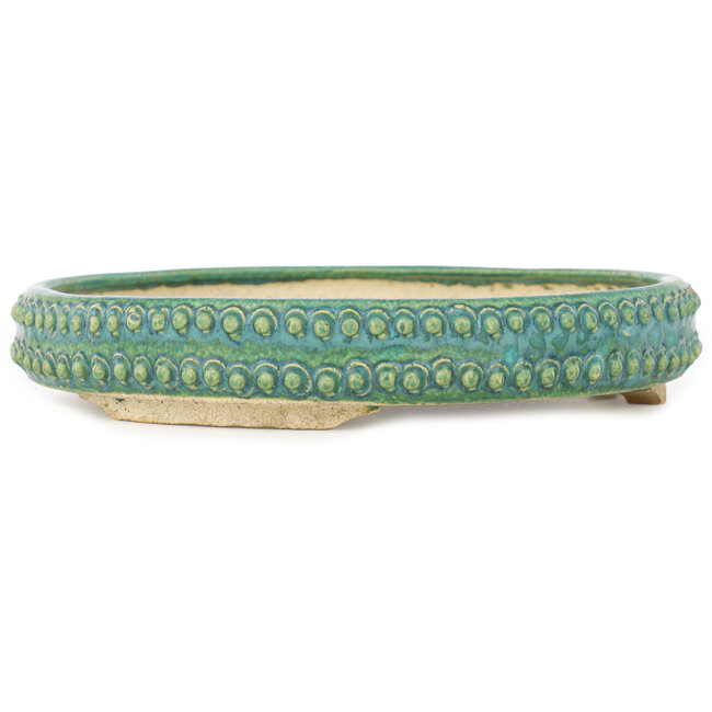 Round green bonsai pot by Echizen - 230 x 230 x 40 mm