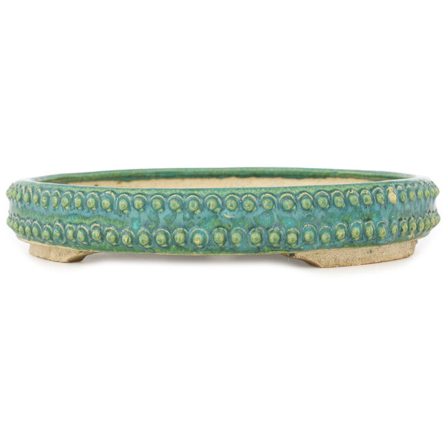 Round green bonsai pot by Echizen - 230 x 230 x 40 mm