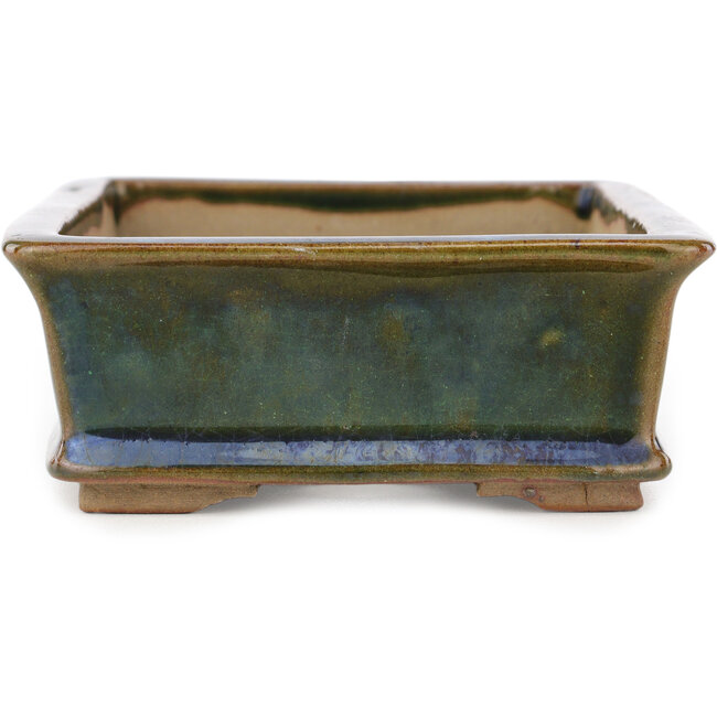 Rechthoekige groene bonsai pot van Echizen - 145 x 115 x 45 mm
