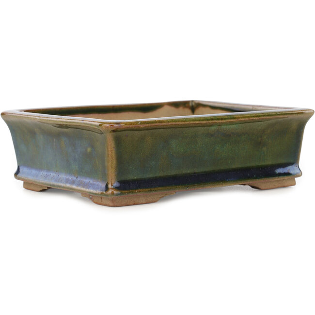 Rectangular green bonsai pot by Echizen - 145 x 115 x 45 mm