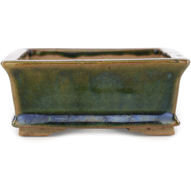 Rechthoekige groene bonsai pot van Echizen - 145 x 115 x 45 mm