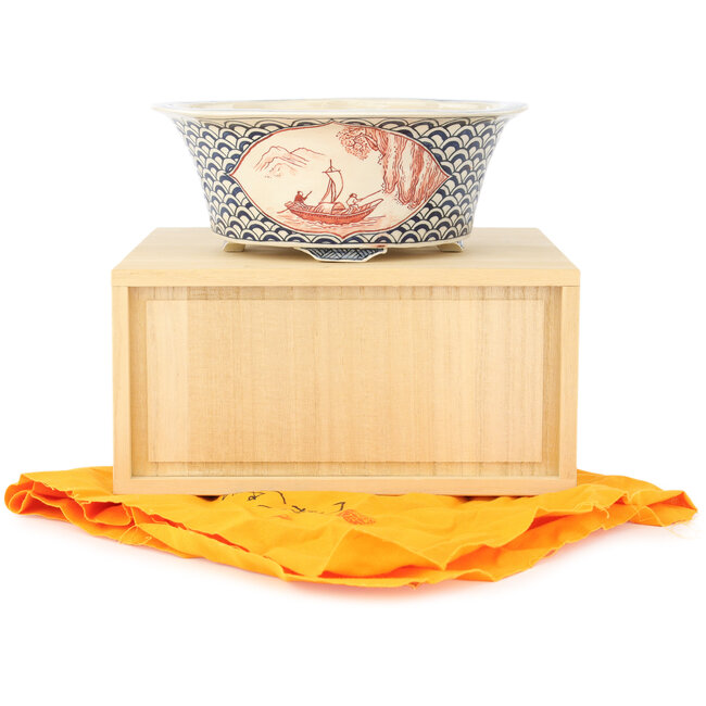 Vaso bonsai rotondo multicolore di Echizen - 190 x 190 x 73 mm