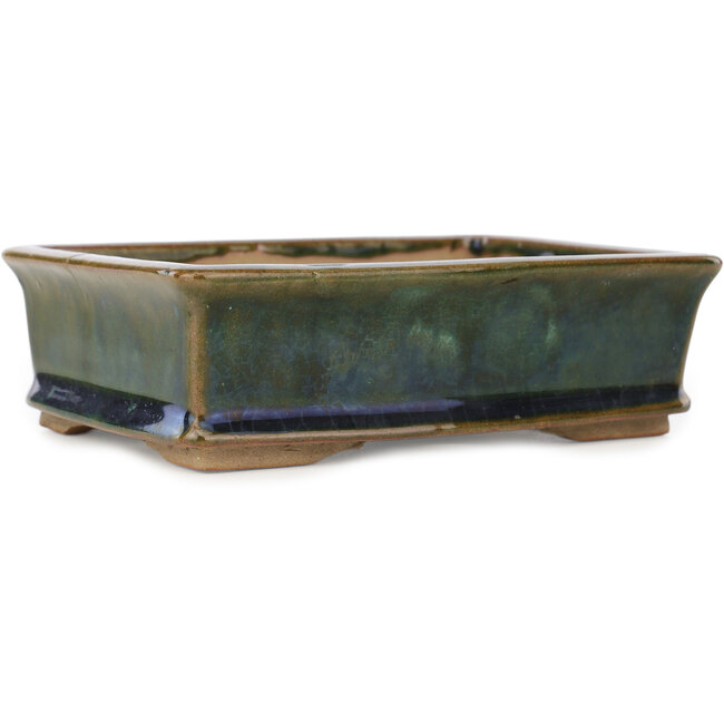 Rechthoekige groene bonsai pot van Echizen - 145 x 115 x 45 mm