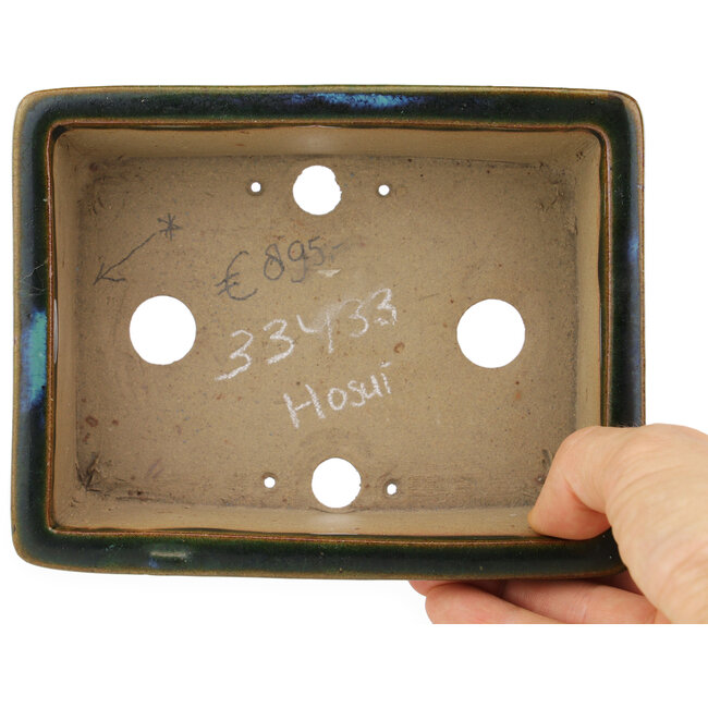 Rechthoekige groene bonsai pot van Echizen - 145 x 115 x 45 mm