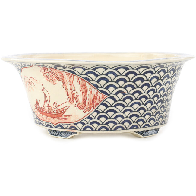 Vaso bonsai rotondo multicolore di Echizen - 190 x 190 x 73 mm