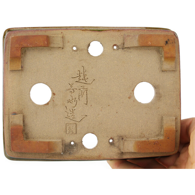 Rectangular green bonsai pot by Echizen - 145 x 115 x 45 mm