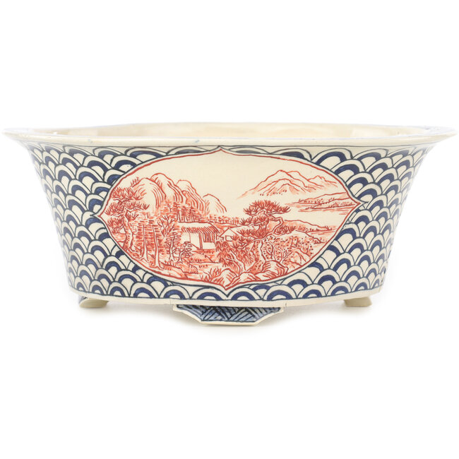 Round multicolor bonsai pot by Echizen - 190 x 190 x 73 mm