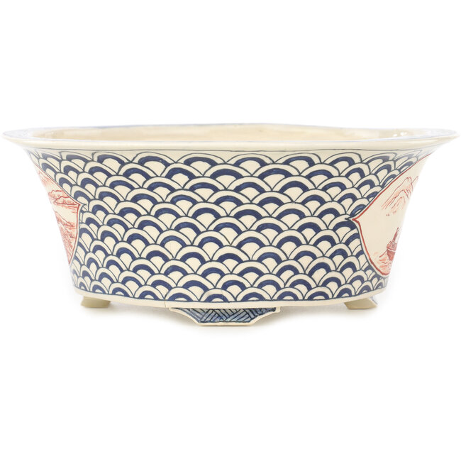 Vaso bonsai rotondo multicolore di Echizen - 190 x 190 x 73 mm