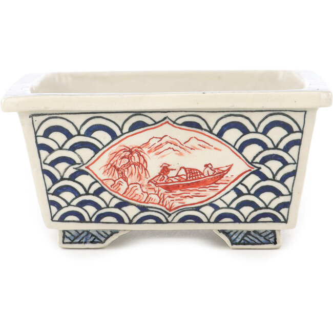 Rectangular multicolor bonsai pot by Echizen - 155 x 108 x 52 mm