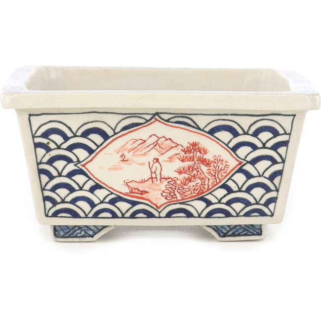 Rechthoekige multicolor bonsai pot van Echizen - 155 x 108 x 52 mm