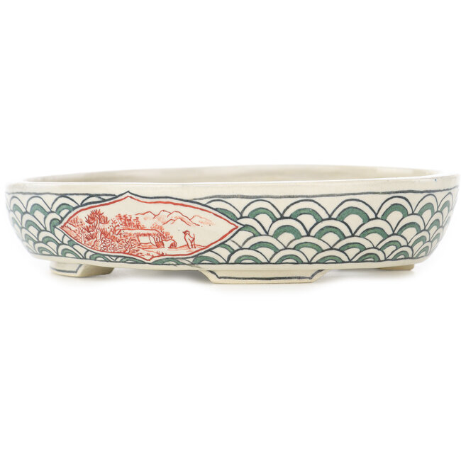 Oval multicolor bonsai pot by Echizen - 145 x 118 x 30 mm