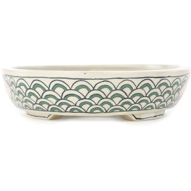 Oval multicolor bonsai pot by Echizen - 145 x 118 x 30 mm