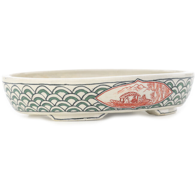 Vaso bonsai ovale multicolore di Echizen - 145 x 118 x 30 mm