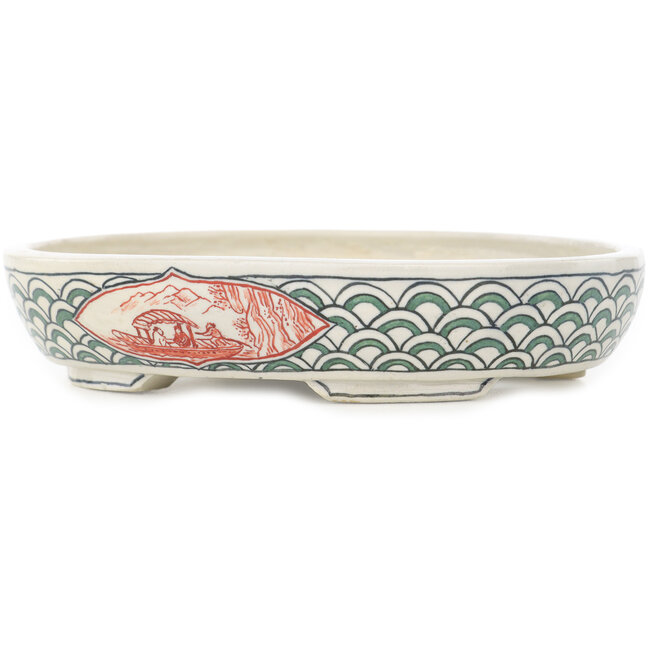 Oval multicolor bonsai pot by Echizen - 145 x 118 x 30 mm