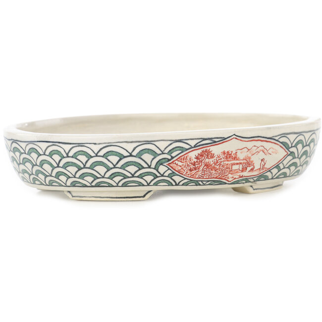 Oval multicolor bonsai pot by Echizen - 145 x 118 x 30 mm