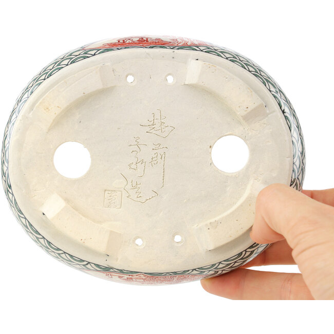 Oval multicolor bonsai pot by Echizen - 145 x 118 x 30 mm