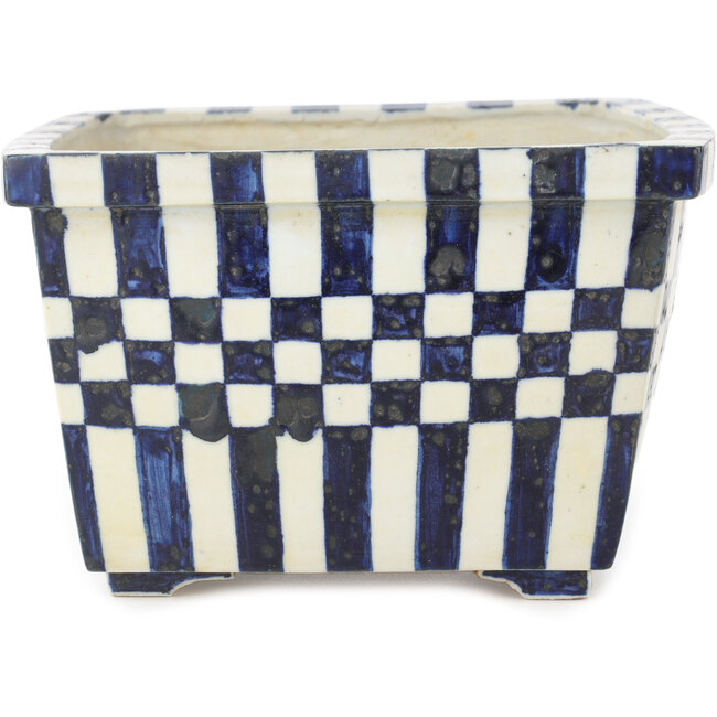 Square white and blue bonsai pot by Echizen - 187 x 165 x 117 mm