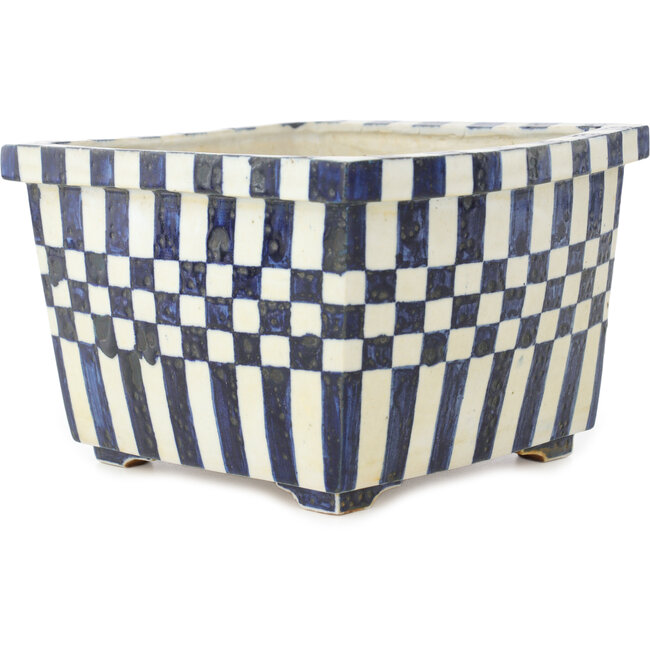 Vaso bonsai quadrato bianco e blu di Echizen - 187 x 165 x 117 mm