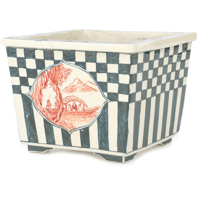 Square multicolor bonsai pot by Echizen - 140 x 140 x 110 mm