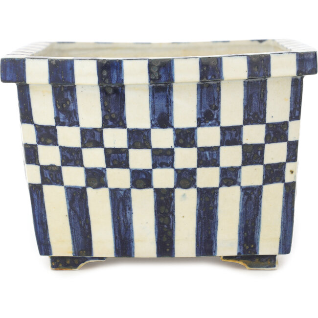 Maceta cuadrada para bonsái de color blanco y azul de Echizen - 187 x 165 x 117 mm