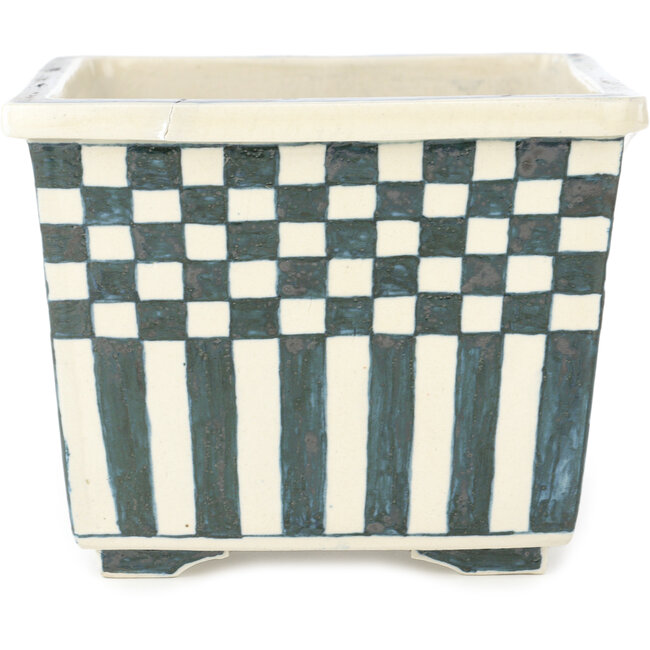 Square multicolor bonsai pot by Echizen - 140 x 140 x 110 mm