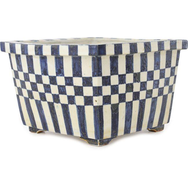 Square white and blue bonsai pot by Echizen - 187 x 165 x 117 mm