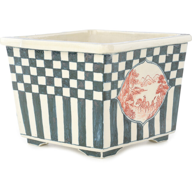 Square multicolor bonsai pot by Echizen - 140 x 140 x 110 mm