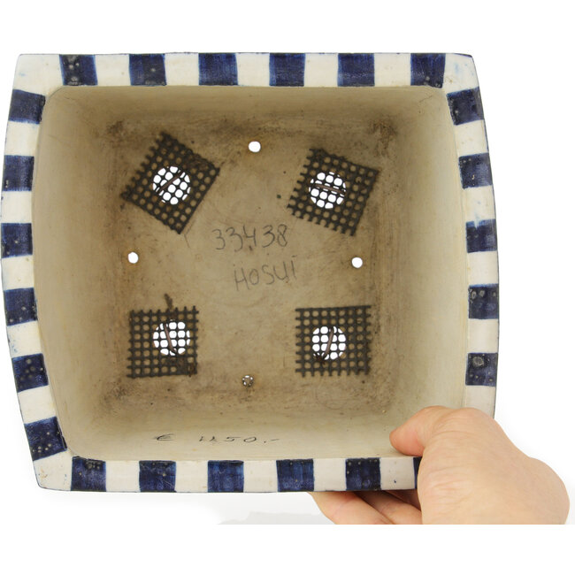 Quadratischer weiß-blauer Bonsai-Topf von Echizen - 187 x 165 x 117 mm