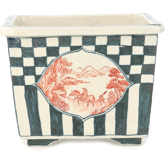 Square multicolor bonsai pot by Echizen - 140 x 140 x 110 mm