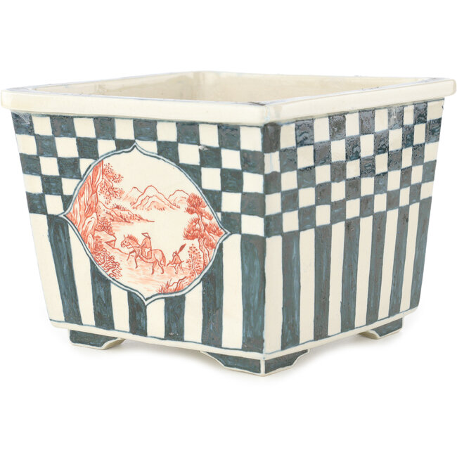 Square multicolor bonsai pot by Echizen - 140 x 140 x 110 mm
