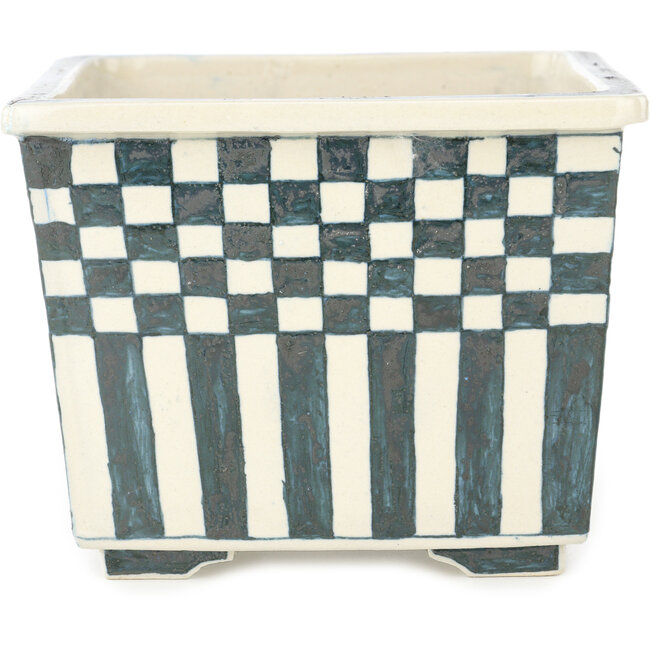 Vierkante veelkleurige bonsaipot van Echizen - 140 x 140 x 110 mm