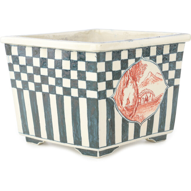 Square multicolor bonsai pot by Echizen - 140 x 140 x 110 mm