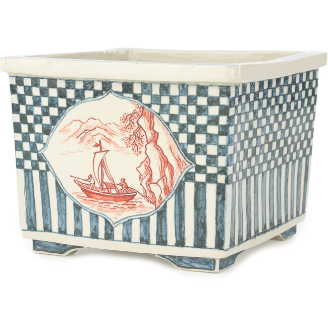 Square multicolor bonsai pot by Echizen - 135 x 130 x 100 mm
