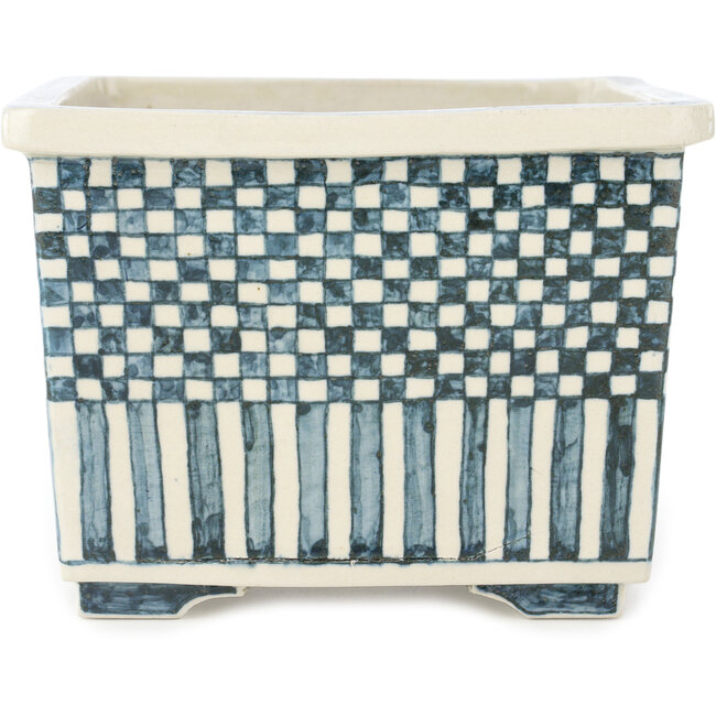 Square multicolor bonsai pot by Echizen - 135 x 130 x 100 mm