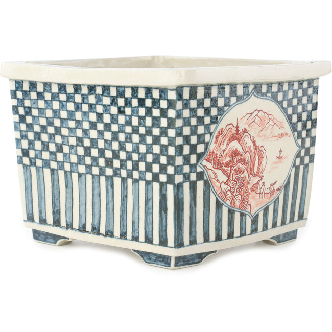 Pot à bonsaï carré multicolore de Echizen - 135 x 130 x 100 mm