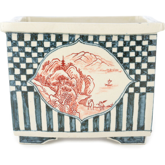 Square multicolor bonsai pot by Echizen - 135 x 130 x 100 mm