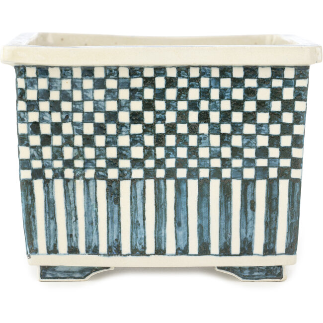 Vierkante veelkleurige bonsaipot van Echizen - 135 x 130 x 100 mm