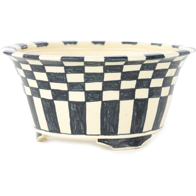 Vaso bonsai rotondo bianco e blu di Echizen - 140 x 140 x 65 mm