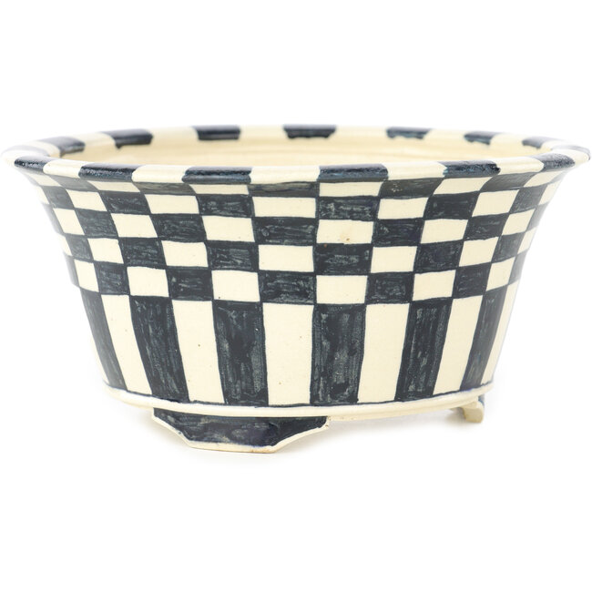 Ronde witte en blauwe bonsaipot van Echizen - 140 x 140 x 65 mm