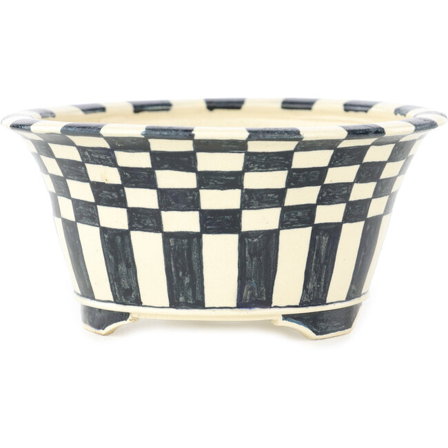 Ronde witte en blauwe bonsaipot van Echizen - 140 x 140 x 65 mm