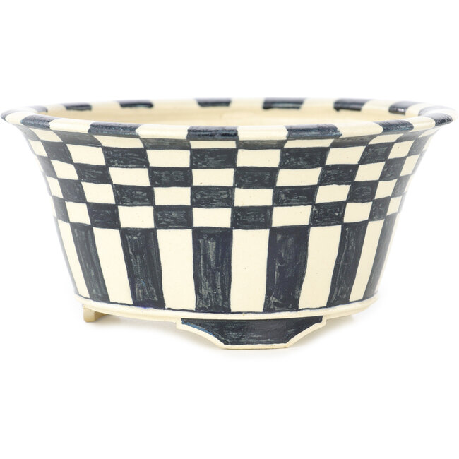 Round white and blue bonsai pot by Echizen - 140 x 140 x 65 mm