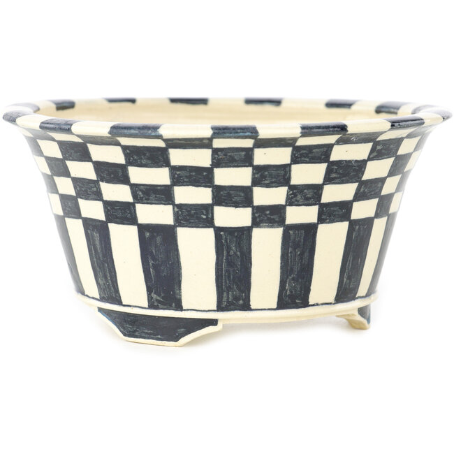 Pot à bonsaï rond blanc et bleu par Echizen - 140 x 140 x 65 mm