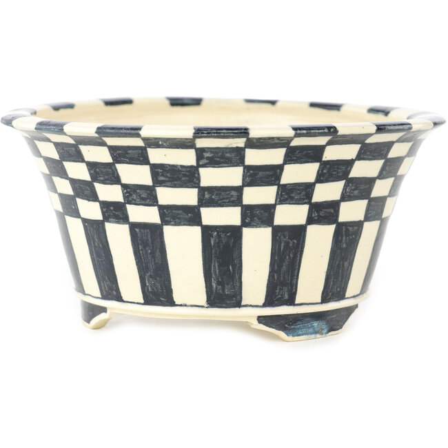 Round white and blue bonsai pot by Echizen - 140 x 140 x 65 mm