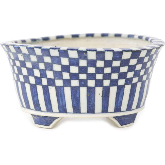 Pot à bonsaï rond blanc et bleu par Echizen - 110 x 110 x 52 mm